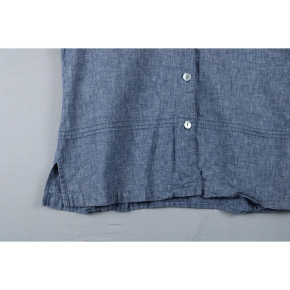 Vintage Erin London Linen Blend Button Up Shirt Size Large Blue Preppy Women - Picture 7 of 16